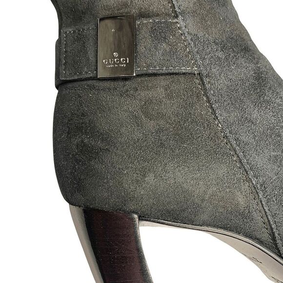 Gucci Black Suede Mid-Calf Boot Size 37.5 C US 7.5 C Block Heel Shoes Square Toe - Picture 5 of 10